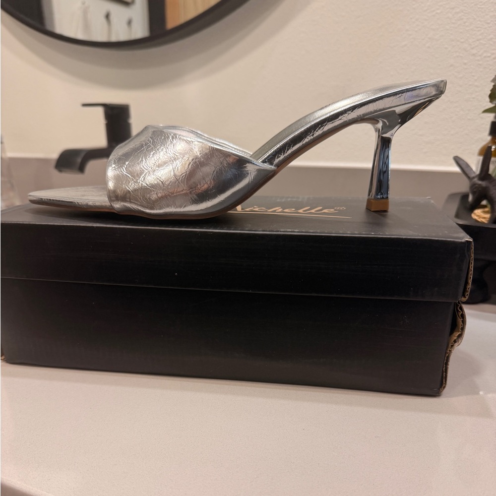 Silver Women’s Slip-On Kitten Heel Sandals